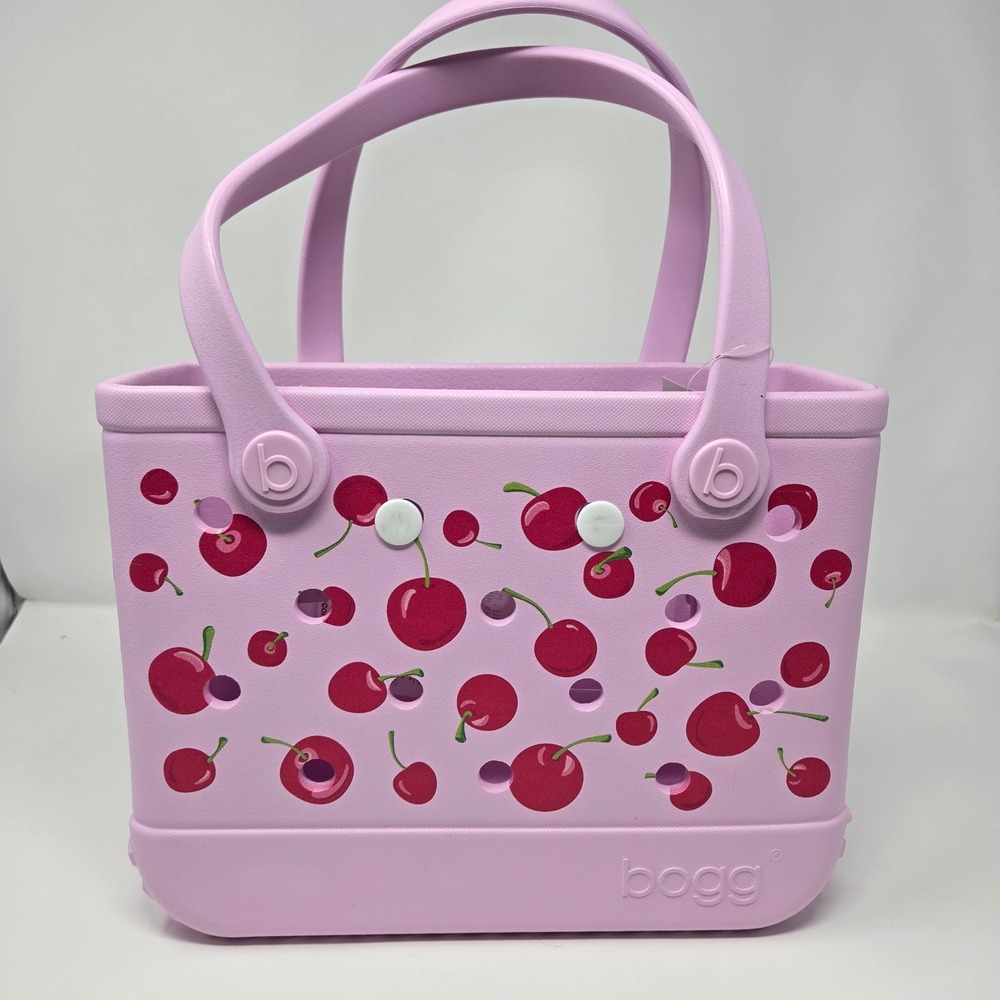 Bogg Bag Bitty Tote Small Pink Cherry New Waterproof Washable Beach 11"x8.5"x4.5 - Picture 2 of 8